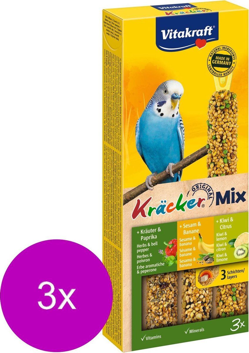 VITAKRAFT Parkiet Kracker 3 stuks - Vogelsnack - 3 x Kiwi&Vijg&Banaan