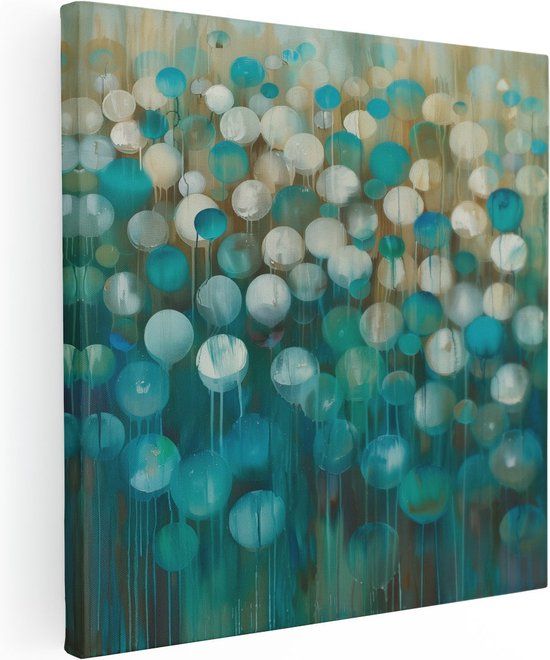 Artaza Canvas Schilderij Abstract Kunstwerk - Blauwe en Witte Cirkels - 60x60 cm