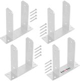 KOTARBAU® 4 stuks Paalhouder, Paalvoet, TT, Paaldrager, Verzinkt Staal, 100 mm, Zilver, Paalsteun, om te Schroeven, voor Houten Palen, voor Tuin