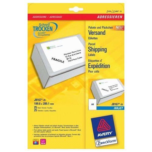 Avery J8167-25 adreslabels Wit