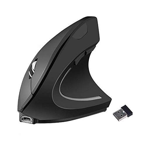 Bewishes Ergonomische verticale muizen USB draadloze verticale muis, 2.4G oplaadbare optische verticale muizen Hoge precisie optische muis Verstelbaar800 / 1200/1600 DPI, 5 knoppen voor pc/laptop/Mac