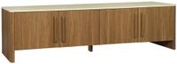 sweeek - Tv-meubel met 4 deuren, houtdecor, travertin-effect, 180cm breed, walnoot