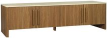 sweeek - Tv-meubel met 4 deuren, houtdecor, travertin-effect, 180cm breed, walnoot