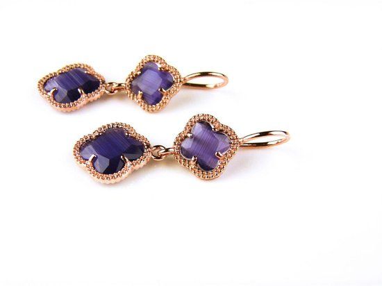 model Double Fiori klein oorringen in zilver roze verguld paars