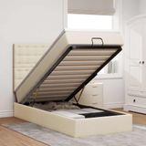 vidaXL Bed poef met matras en LED's crèmekleurig 90x200 cm stof