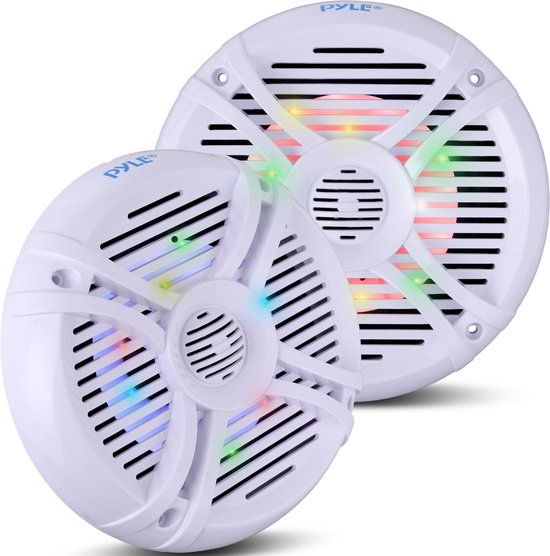 Pyle Marine Luidsprekers – Waterdichte Speakers- Buitenluidsprekers- Weerbestendige Stereo Luidsprekers voor Boten- Stereo Luidsprekersysteem met LED Lichten – 250 Watt- Wit