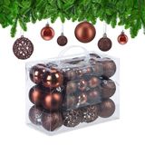 Relaxdays Boules de Noël, 50 pièces, incassable, plastique, ∅ 3, 4 & 6 cm, marron
