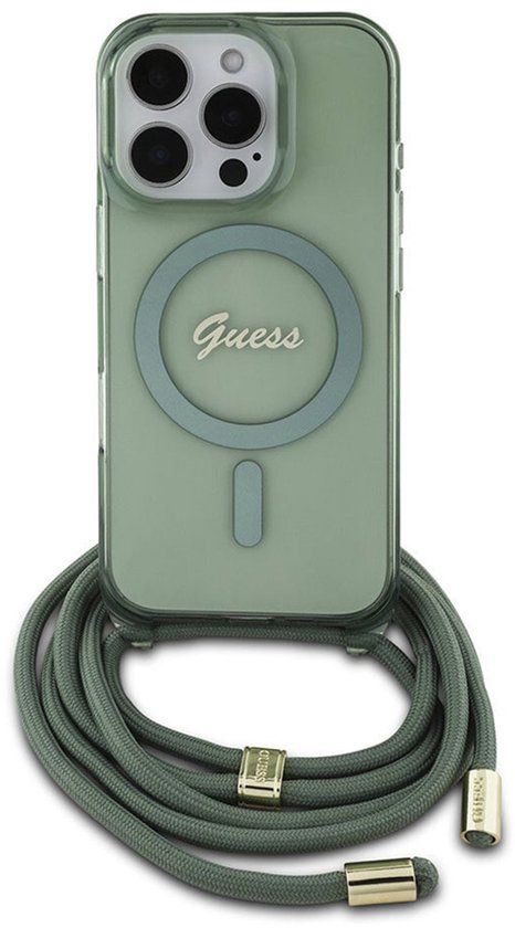 Guess MagSafe IML Backcover met crossbody cord geschikt voor iPhone 16 Pro - Groen