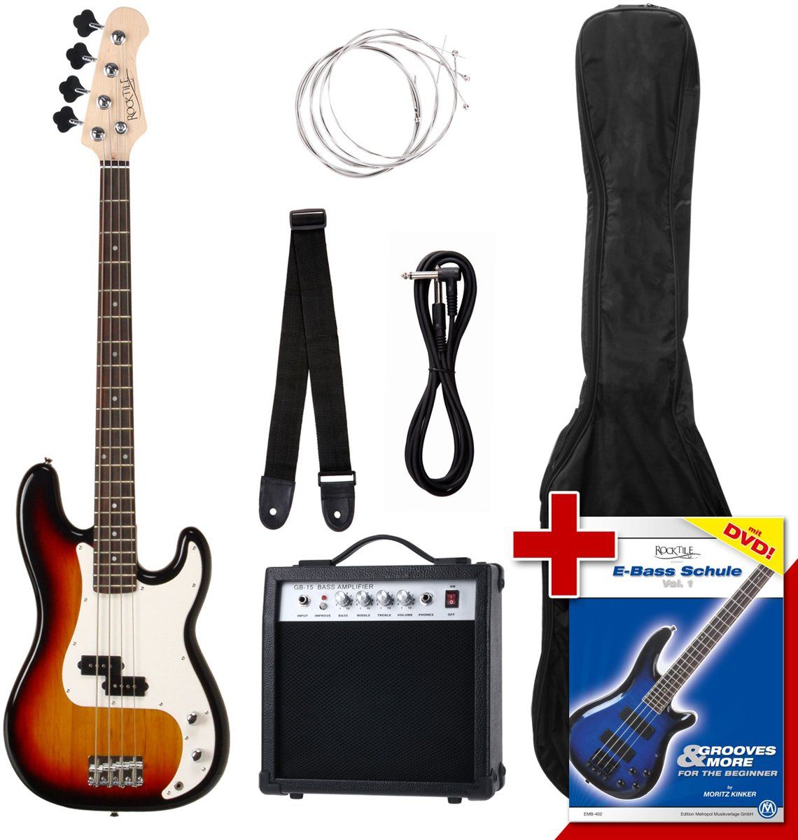 Rocktile Groovers Pack PB Elektrische Bas Set Sunburst 6-delig