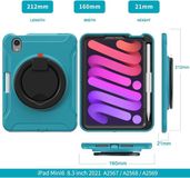 Merkloos Hoesje voor iPad mini 6, met draaihandvat Kickstand Pencil Houder Rugged Shockproof Case 3 lagen Beschermhoes voor iPad mini 6