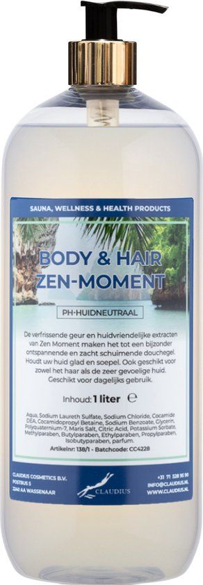 Claudius Cosmetics B.V. Body & Hair Zen Moment 1 liter met gouden pomp