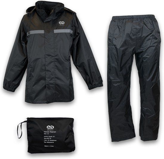 Infinity Goods Regenpak - Unisex - Maat L - Zwart - Waterdicht & Reflecterend