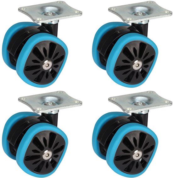 Dörner + Helmer Design zwenkwielen, vierkante wielen, set van 4, 58mm x 10,5mm, draagvermogen 280kg, 70mm x 58mm plaat, blauw