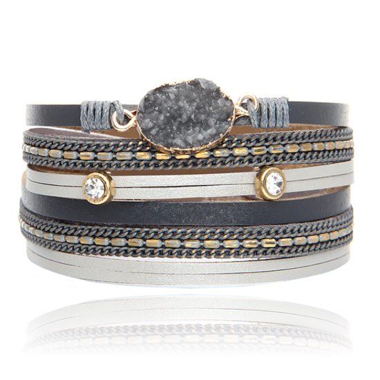 Deja Jewels Lookinggoodtoday Grijze Multilayer Armband met Steen