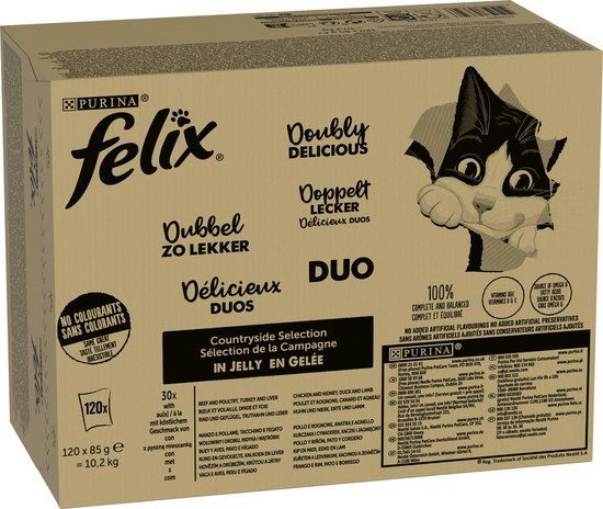 Felix Dubbel Zo Lekker in Gelei - Kattenvoer Natvoer - Countryside Selectie - 120 x 85 g