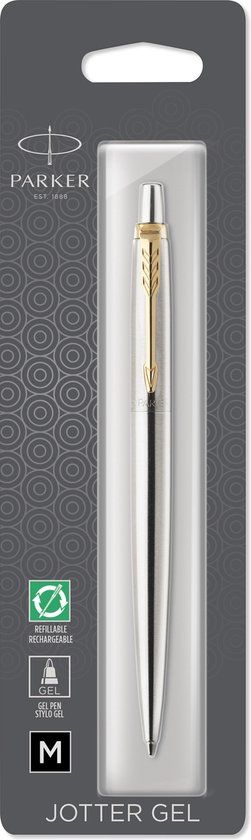 Parker Jotter Gel pen - Roestvrij staal met goud detail - Medium punt - Zwarte inkt