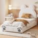 Lit enfant blanc velours forme ours 90x200 cm avec tête de lit capitonnée