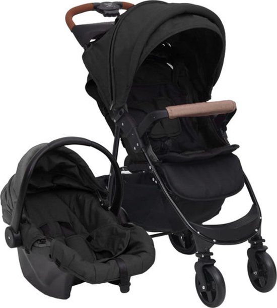 vidaXL Kinderwagen 3-in-1 staal antracietkleurig