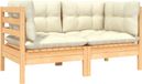 Banc de jardin en pin massif 2 places avec coussins crème