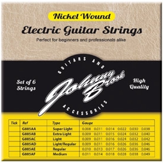 Johnny Brooks Set van 6 Nickel Wound Elektrische Gitaar Snaren - Gauge Extra Light