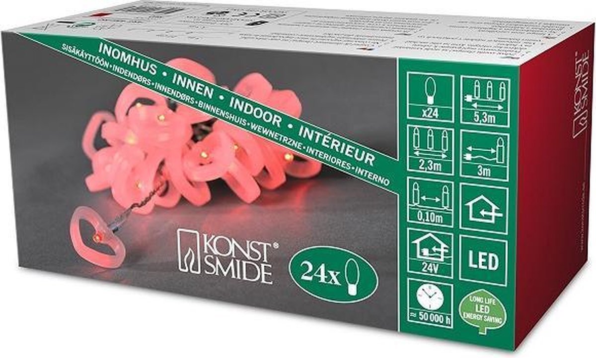 KONSTSMIDE LED lichtsnoer met harten - 24 LED - Rood