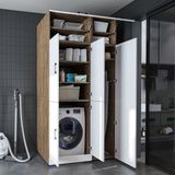 Roomart DORA-II Wasmachine Ombouwkast 115x230 cm met Opzetkast - Wit Eiken