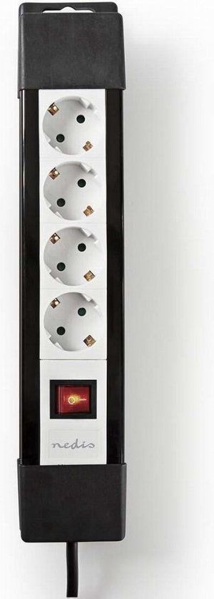 Nedis Stekkerdoos - 4-wegs - 3.00 m - Zwart