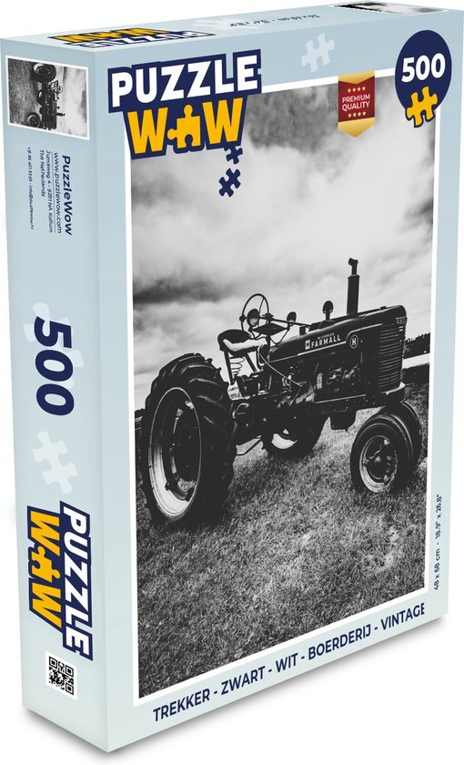 MuchoWow Puzzel Trekker - Zwart - Wit - Boerderij - Vintage - Legpuzzel - Puzzel 500 stukjes - Sinterklaas cadeautjes - Sinterklaas voor grote kinderen