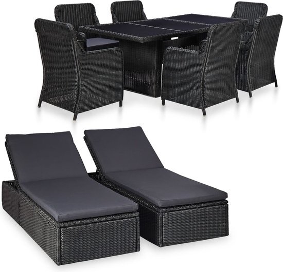 vidaXL 9-delige Tuinset poly rattan zwart