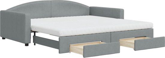 vidaXL Slaapbank met onderschuifbed en lades 100x200 cm stof lichtgrijs