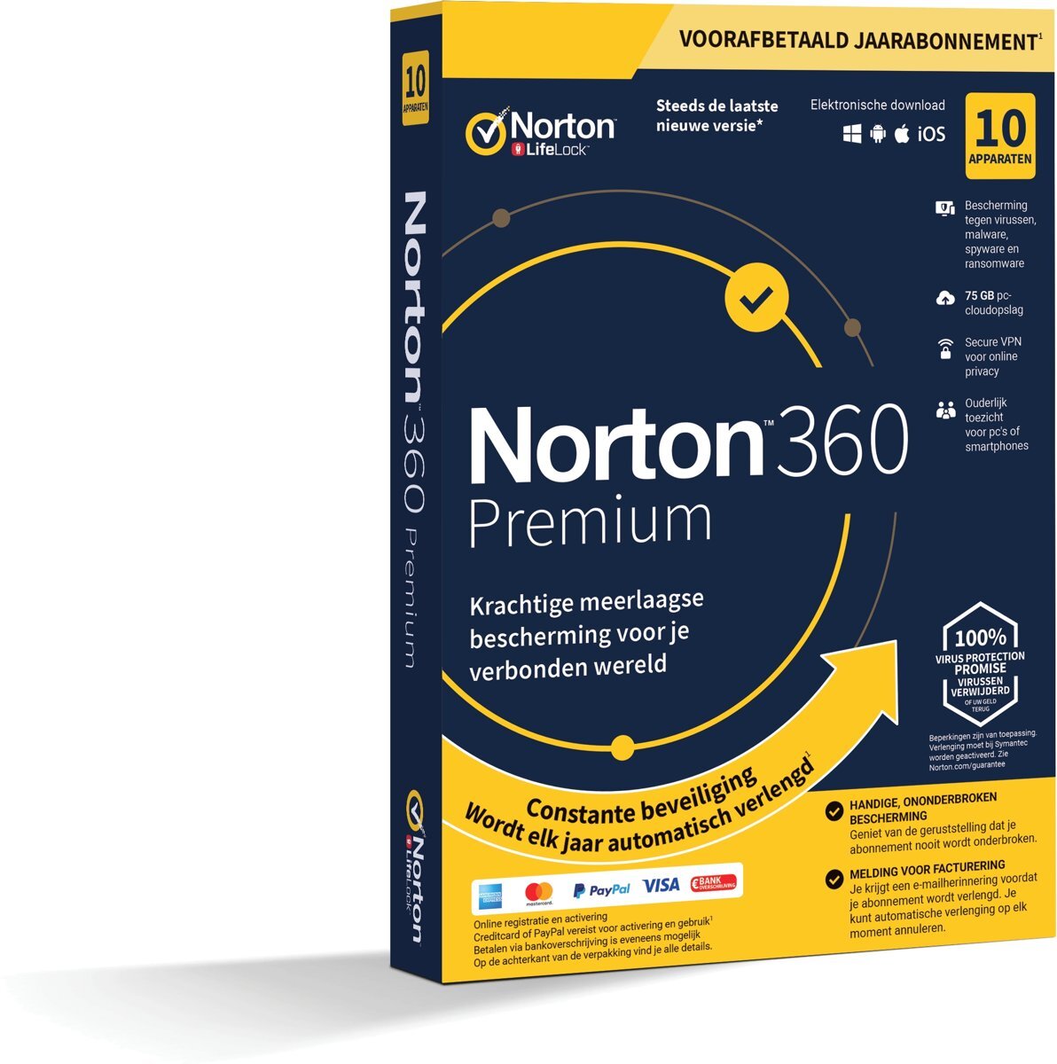 Norton 360 Premium 2020 - 10 Apparaten - 1 Jaar - 75GB - Nederlands - Windows/MAC/Android/iOS