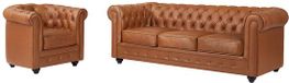 Camel Chesterfield cuir 3-places canapé et fauteuil - 205 cm