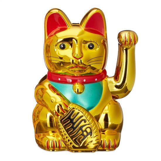 Maneki Neko - Zwaaiende Gelukskat - 16 cm - Goud