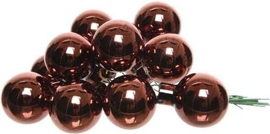 Decoris 10x Mini glazen kerstballen kerststekers mahonie bruin 2 cm
