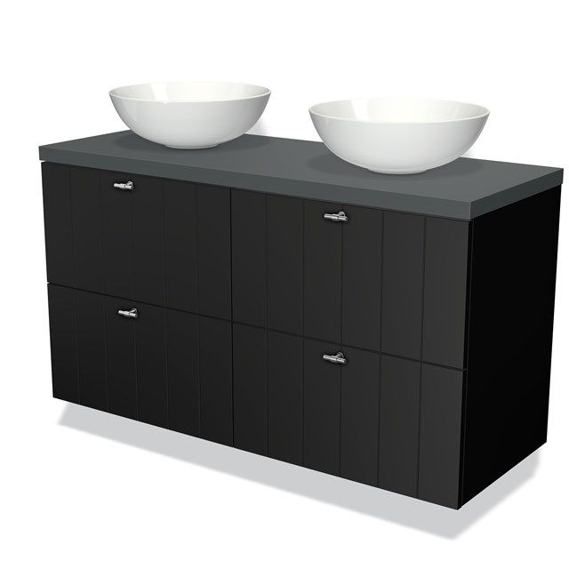 Maxaro Badkamermeubel Modulo Plato 120cm Mat Zwart 4 Lades Lamel Donkergrijs