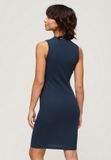 Superdry Geribde, Aansluitende Midi-jurk Dames - Katoen/Polyester - Rich-est Navy - UK16/EU44