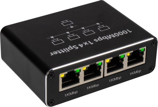 Nuvance Internet Splitter - 4 Poorten - Netwerk Switch - tot 1000Mbps