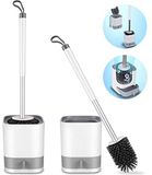 Brosse de toilette en silicone, set de 2, séchage rapide, manche antidérapant en acier inoxydable, blanc