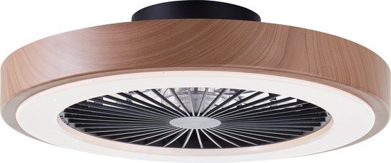 Brilliant Slimline - Black Ceiling Fan with Light - LED 40W - Dimmable - 48.5cm - Wood Look