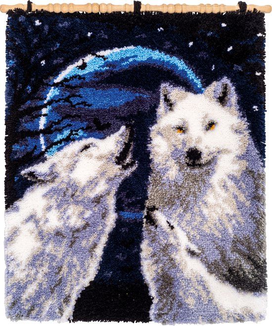 Vervaco Knooptapijt kit - Huilende wolven - 66 x 83 cm