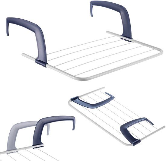 KADAX Balkonwasdroger, 52 x 36 x 1,5 cm, radiatordroger, wasdroger met 3 m drooglijnlengte, balkondroger, hangdroger voor balkonleuningen (wit)