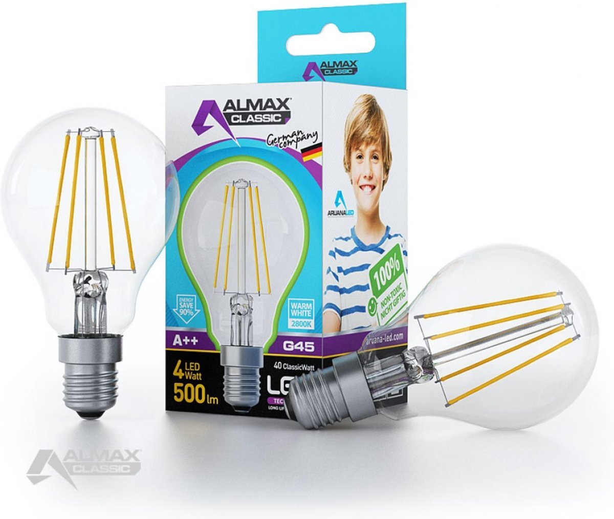 Almax Classic LED Filament lamp E14 G45 4Watt 500lm 4 stuks verpakking