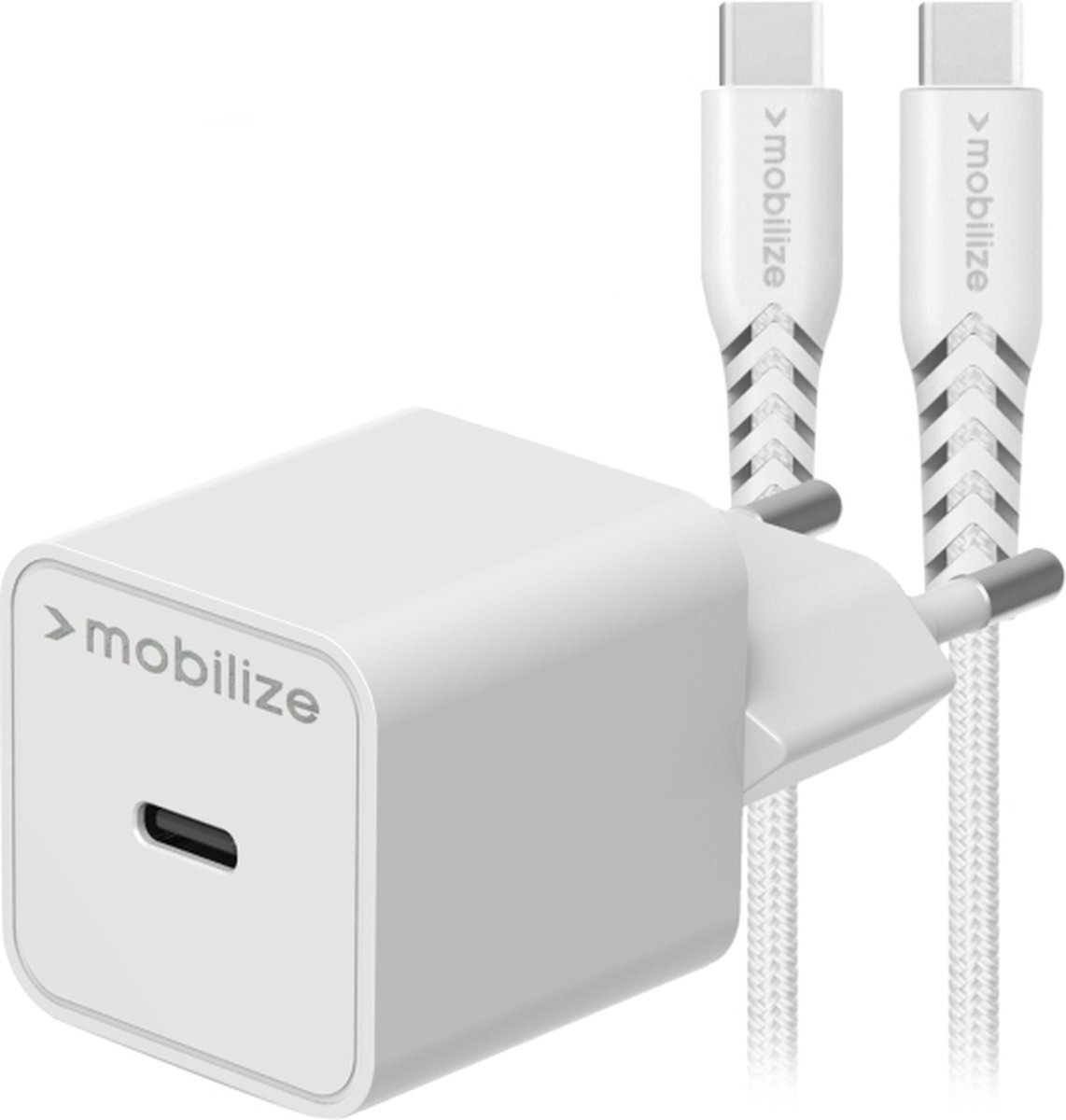 Mobilize USB-C Snellader 20W + USB-C-USB-C Kabel Wit