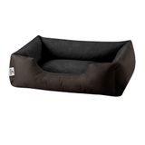 BedDog® hondenmand LUPI, vierkant hondenkussen, grote hondenbed, hondensofa, hondenhuis, met afneembare hoez, wasbaar, M, bruin/zwart