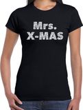 Bellatio Decorations Foute Kerst t-shirt - Mrs. x-mas - zilver / glitter - zwart - dames - kerstkleding / kerst outfit L