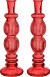 Kandelaar Florence - 2x - koraal rood glas - ribbel - D9 x H28 cm