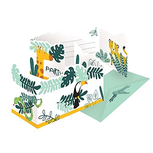 Amscan 9909356 - uitnodigingskaarten Get Wild met enveloppen, 8 stuks, papier, kinderverjaardag