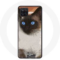 Maniacase Hoesje voor Samsung Galaxy A42 5G Siamese kat zwart wit blauwe ogen