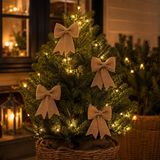 Decoris Kerst decoratie strikjes - op clip - 4 stuks - Beige - Polyester