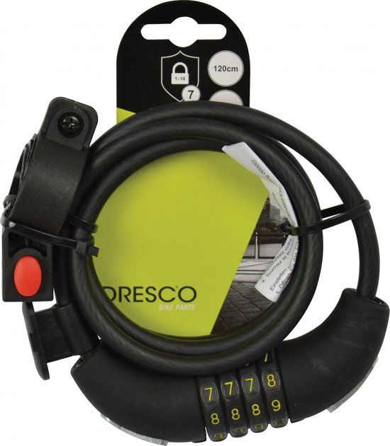 Dresco Kabelslot 120cm - Spiraal/cijferslot - Zwart